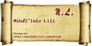 Miháletz Lili névjegykártya